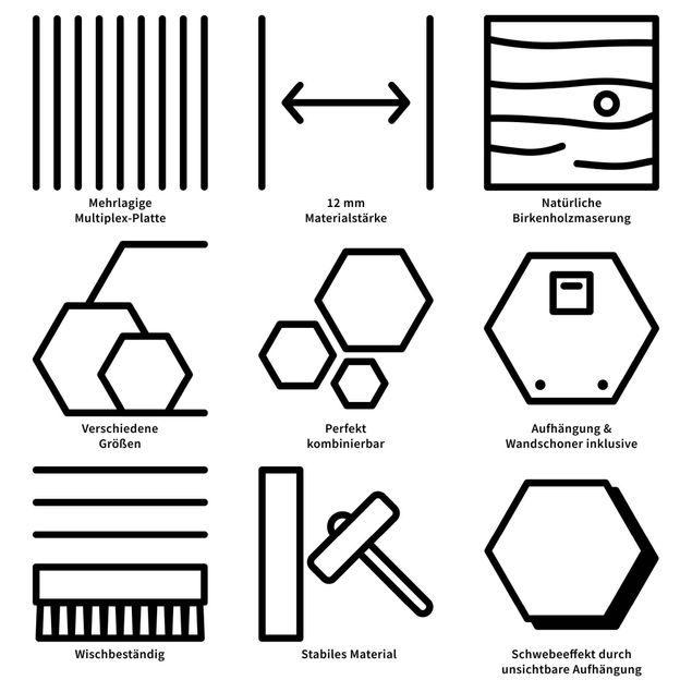 Hexagons houten schilderijen - 3-delig Letters FAMILY Black Set I