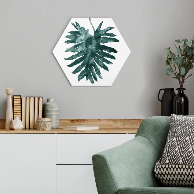 Hexagons Aluminium Dibond schilderijen Emerald Philodendron Bipinnatifidum