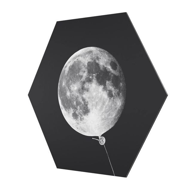 Hexagons Aluminium Dibond schilderijen Balloon With Moon