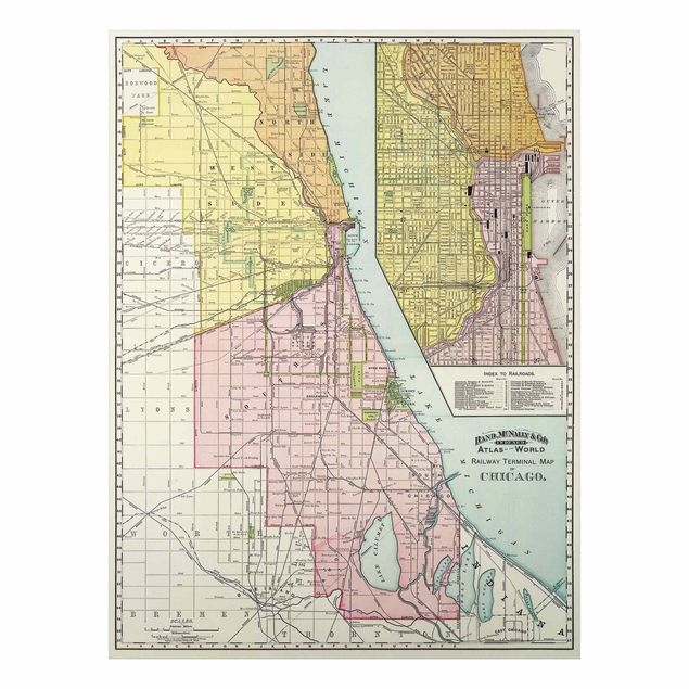 Aluminium Dibond schilderijen Vintage Map Chicago