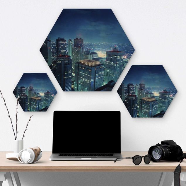 Hexagons houten schilderijen The Atmosphere In Tokyo