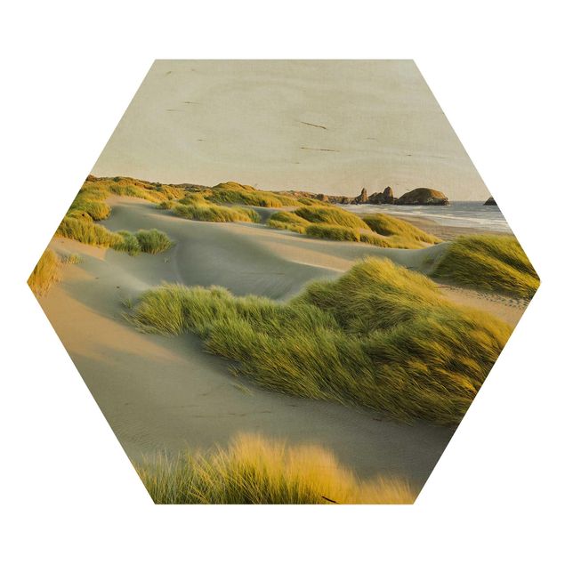 Hexagons houten schilderijen Dunes And Grasses At The Sea