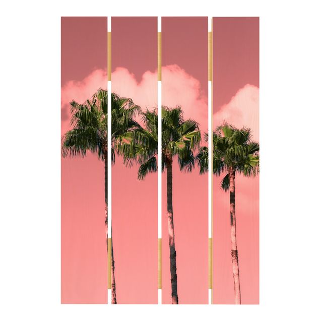 Houten schilderijen op plank Palm Trees Against Sky Pink
