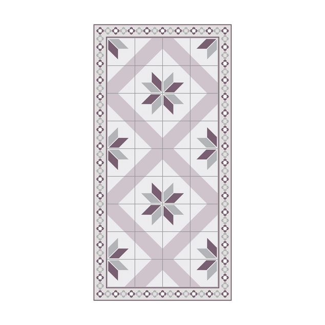 grijs tapijt Geometrical Tiles Rhombic Flower Lilac With Narrow Border