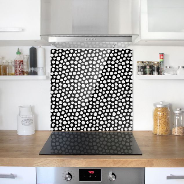 Spatscherm keuken White Ink Polka Dots On Black