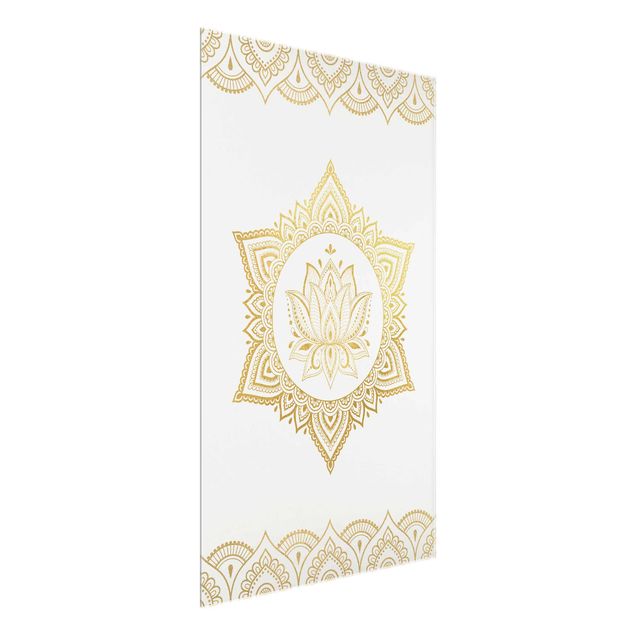 Glasschilderijen Mandala Lotus Illustration Ornament White Gold