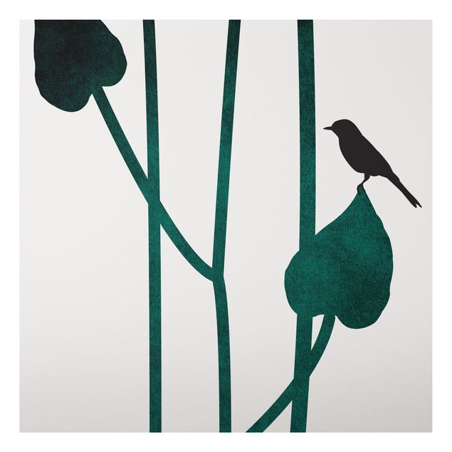 Aluminium Dibond schilderijen Graphical Plant World - Bird On Leaf