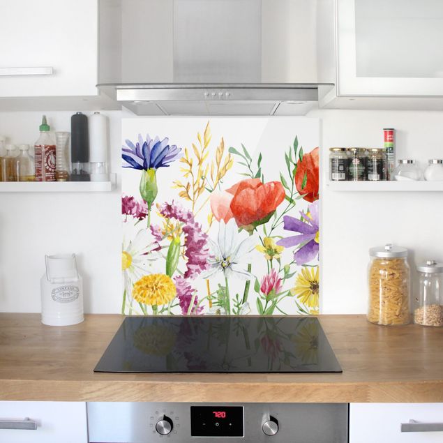 Spatscherm keuken Watercolour Flowers