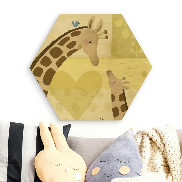 Hexagons houten schilderijen Mum And I - Giraffes