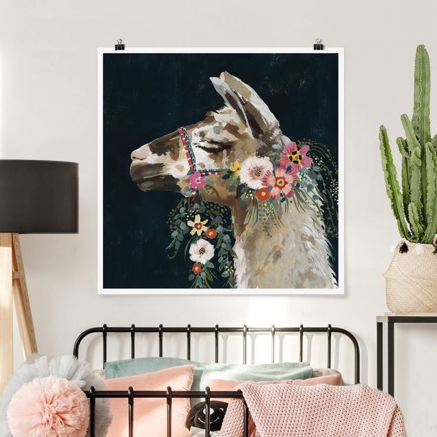 Posters Lama With Floral Decoration II