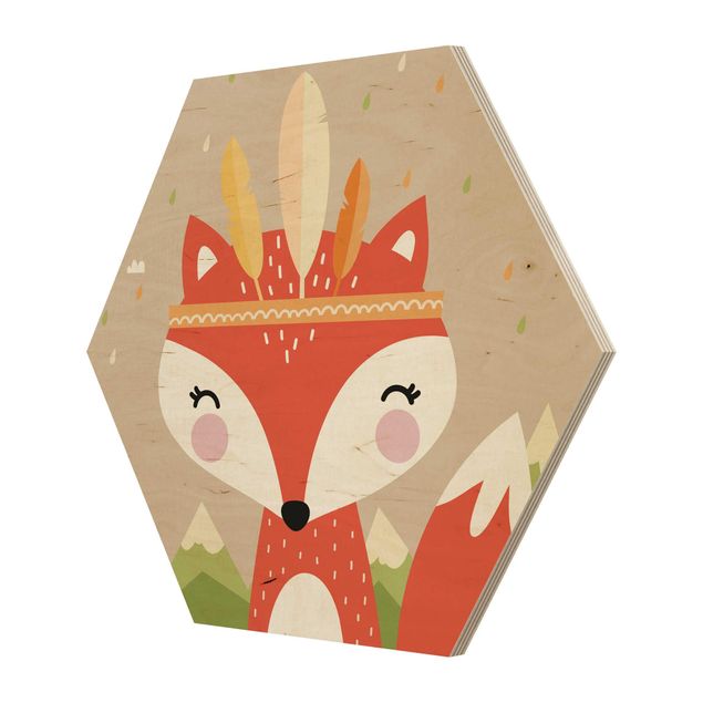 Hexagons houten schilderijen Indian Fox