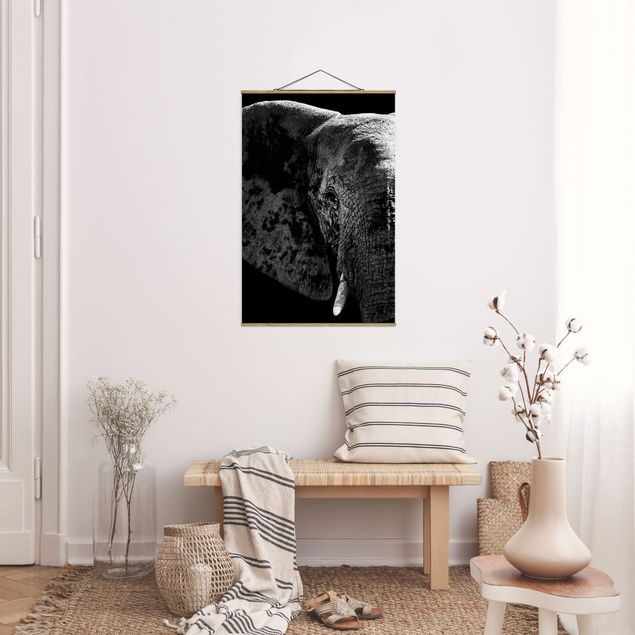 Stoffen schilderij met posterlijst African Elephant black and white