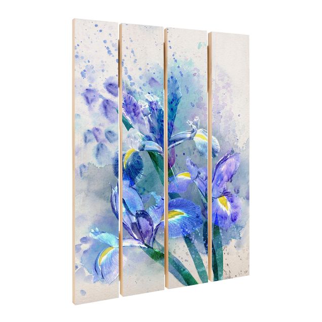 Houten schilderijen op plank Watercolour Flowers Iris