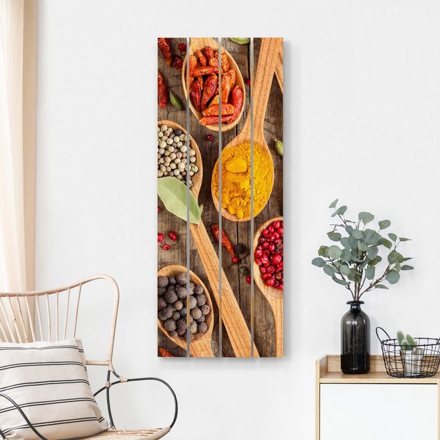 Houten schilderijen op plank Spices On Wooden Spoon