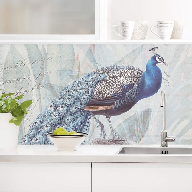 Achterwand voor keuken bloemen Shabby Chic Collage - Peacock