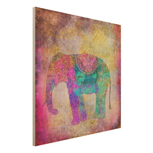 Houten schilderijen Colourful Collage - Indian Elephant