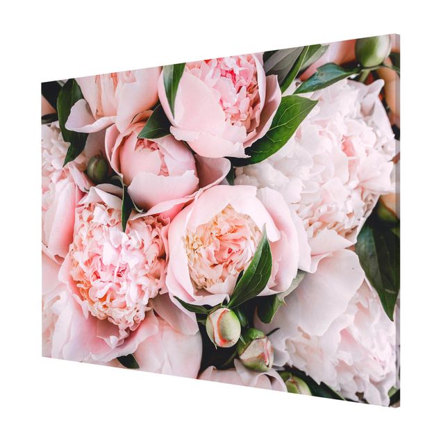 Magneetborden Pink Peonies With Leaves