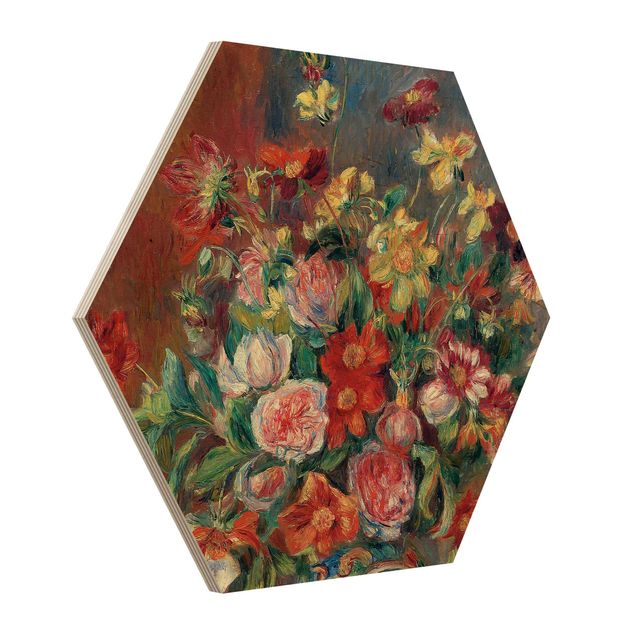 Hexagons houten schilderijen Auguste Renoir - Flower vase