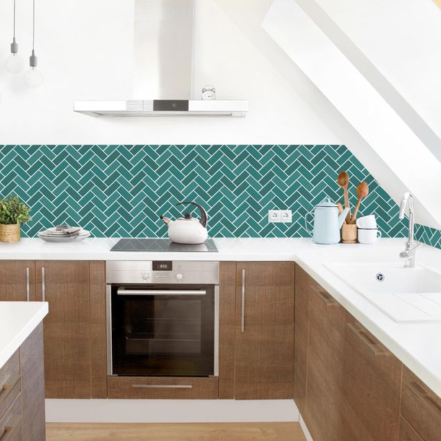 Achterwand voor keuken eenkleurig Fish Bone Tiles - Turquoise