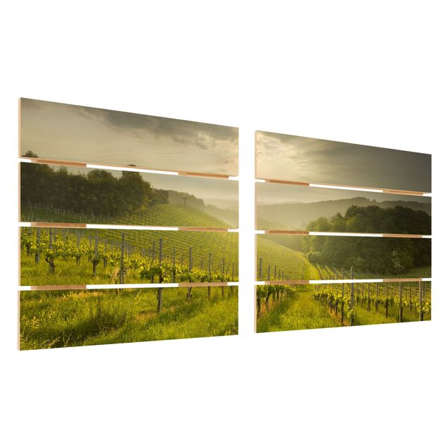 Houten schilderijen op plank - 2-delig Sunrays Vineyard