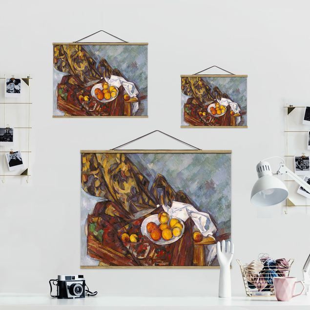 Stoffen schilderij met posterlijst Paul Cézanne - Still Life, Flower Curtain, And Fruits