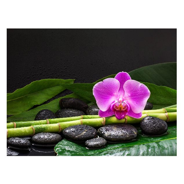 Magneetborden Green Bamboo With Orchid Flower