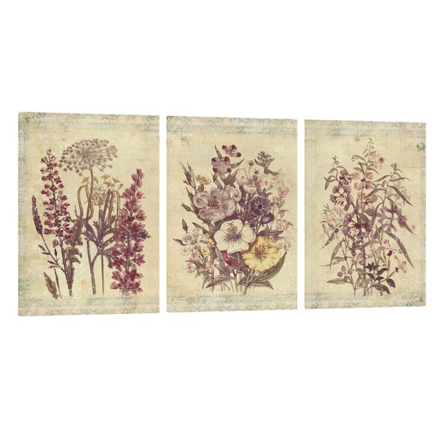 Canvas schilderijen - 3-delig Vintage Flower Trio