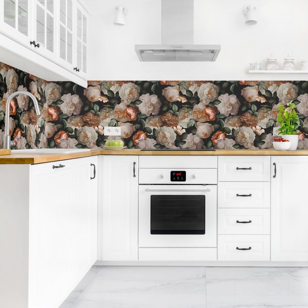 Achterwand voor keuken patroon Red Roses With White Roses
