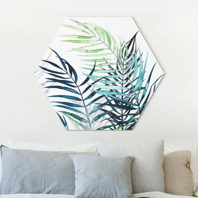 Hexagons Aluminium Dibond schilderijen Exotic Foliage - Palme
