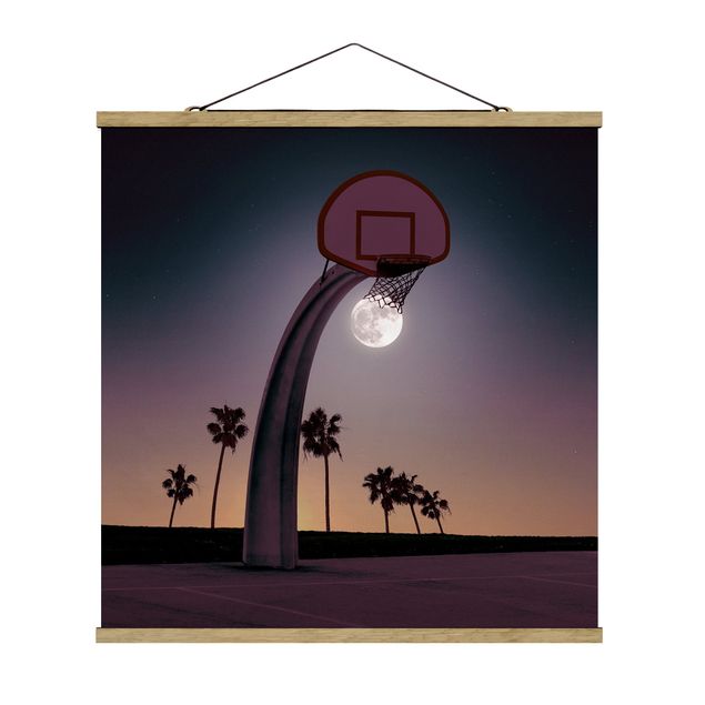 Stoffen schilderij met posterlijst Basketball With Moon