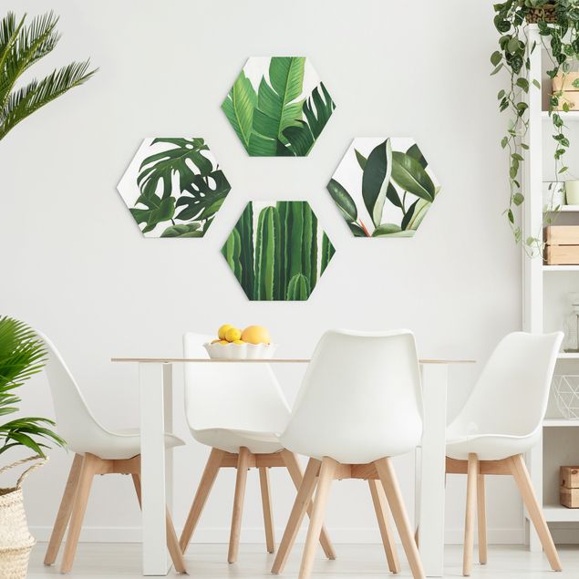 Hexagons Aluminium Dibond schilderijen - 4-delig Favorite Plants Tropical Set I