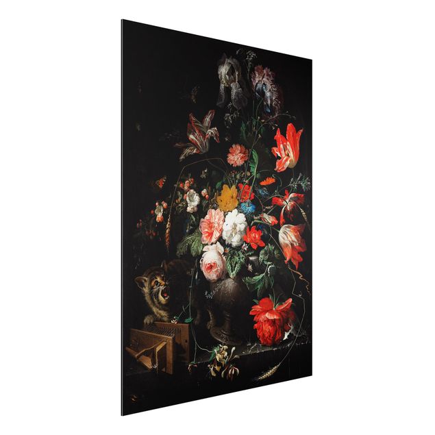 Aluminium Dibond schilderijen Abraham Mignon - The Overturned Bouquet