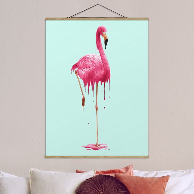 Stoffen schilderij met posterlijst Melting Flamingo