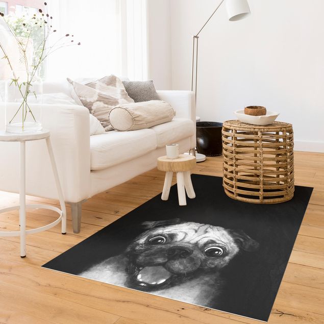 Buitenkleden Illustration Dog Pug Painting On Black And White