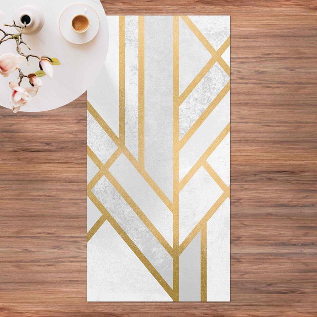 Loper tapijt Art Deco Geometry White Gold