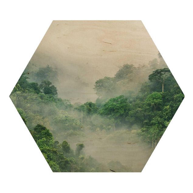 Hexagons houten schilderijen Jungle In The Fog