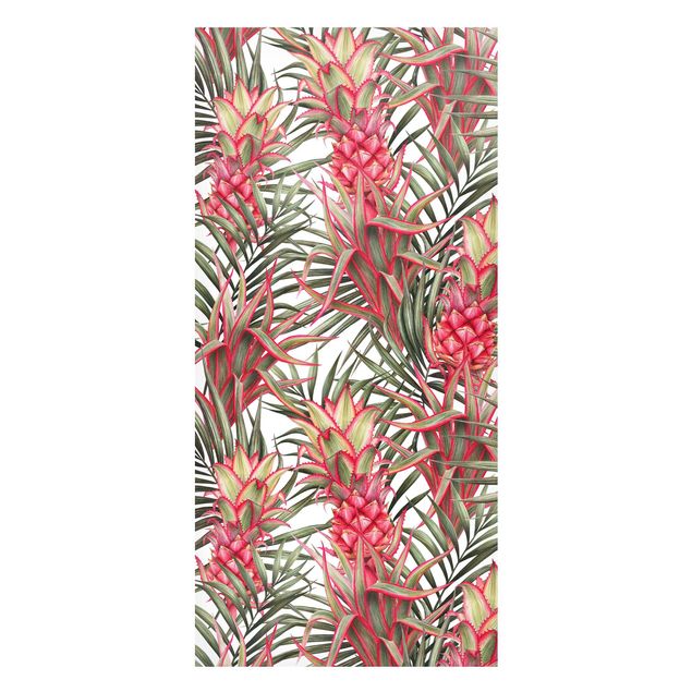 Magneetborden Red Pineapple With Palm Leaves Tropical