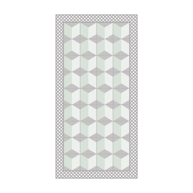 groen vloerkleed Geometrical Tiles Illusion Of Stairs In Mint Green With Border