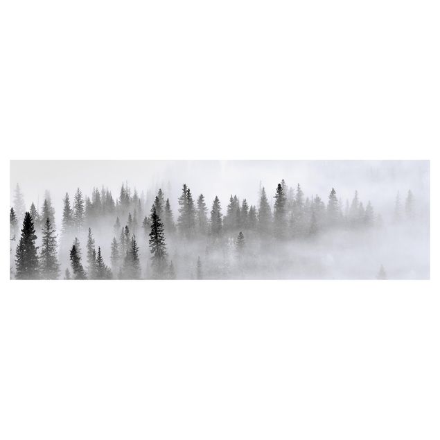 Keukenachterwanden Fog In The Fir Forest Black And White