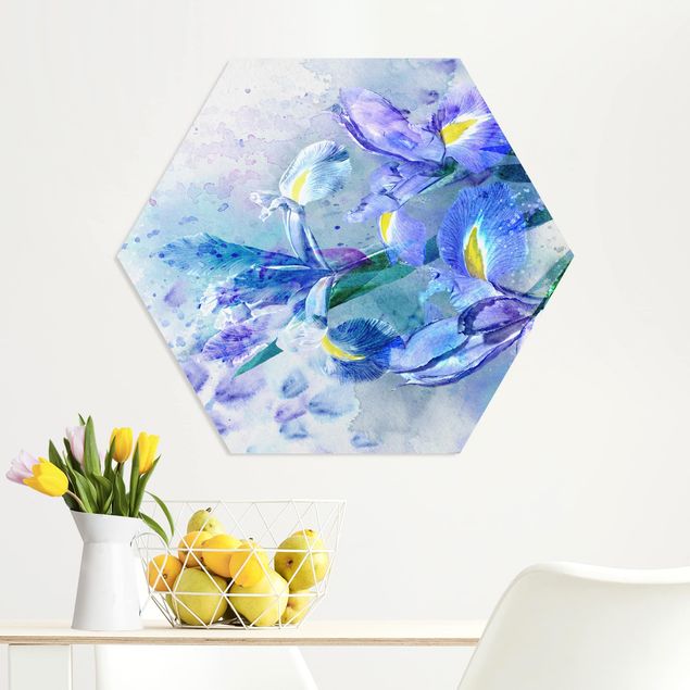 Hexagons Forex schilderijen Watercolour Flowers Iris