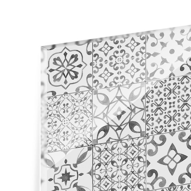 Spatscherm keuken Pattern Tiles Gray White