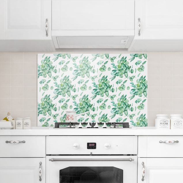 Spatscherm keuken Watercolour Eucalyptus Bouquet Pattern
