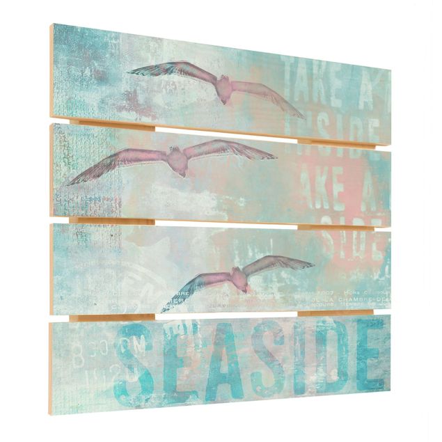 Houten schilderijen op plank Shabby Chic Collage - Seagulls
