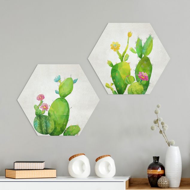 Hexagons Forex schilderijen - 2-delig Cactus Family Set I