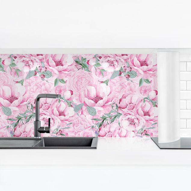 Achterkant keuken Pink Flower Dream Pastel Roses In Watercolour