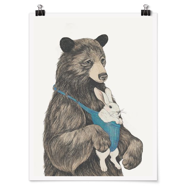 Posters Illustration Bear And Bunny Baby