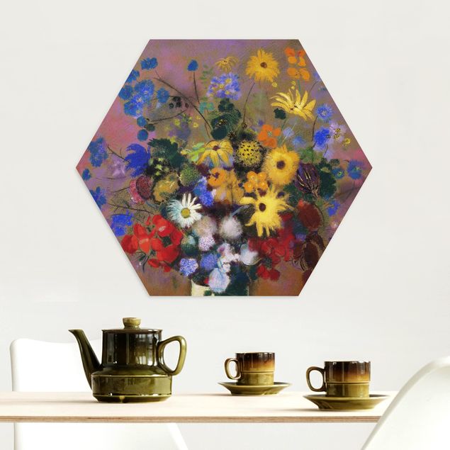 Hexagons Aluminium Dibond schilderijen Odilon Redon - White Vase with Flowers