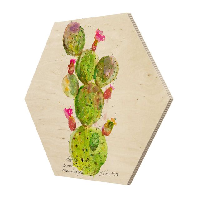 Hexagons houten schilderijen Cactus With Bibel Verse III