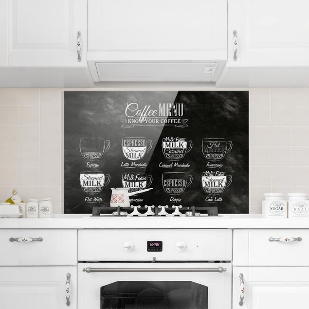Spatscherm keuken Coffees chalkboard
