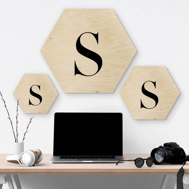 Hexagons houten schilderijen Letter Serif White S